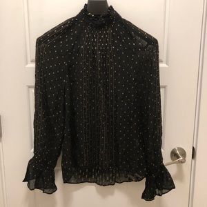 ZARA Sheer, black blouse with gold detailing